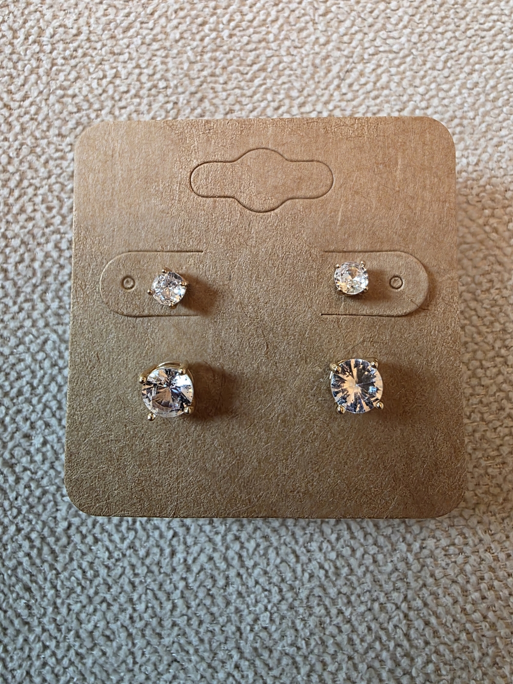 Set of 2 CZ Stud Earrings Gold Tone Round Cubic Zirconia